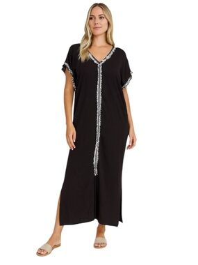 Michael Stars Black Maxi Caftan with Fringe Detailing